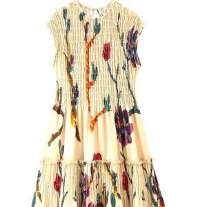 MIDI PRINTED PLEATED BOHEMIAN STYLE AUTUMN PRINT BROWNS SMOCKED TIERS DRESS